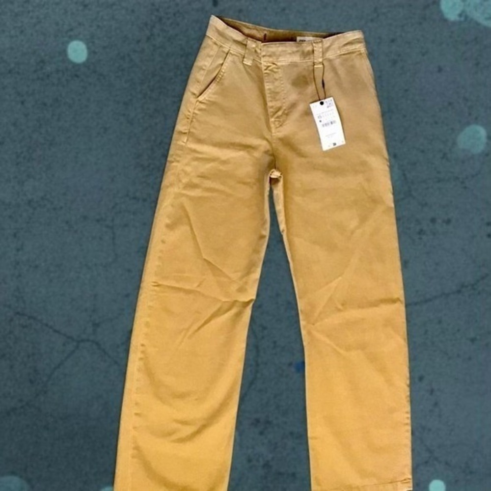 🌟 NWT Zara High Waisted minimalist Wide Leg Marine 70's style Pants - Camel XS